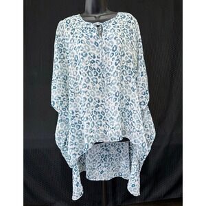 Cato‎ Blouse Women Plus Size 18/20W Blue Leopard Print Kaftan High Low Top